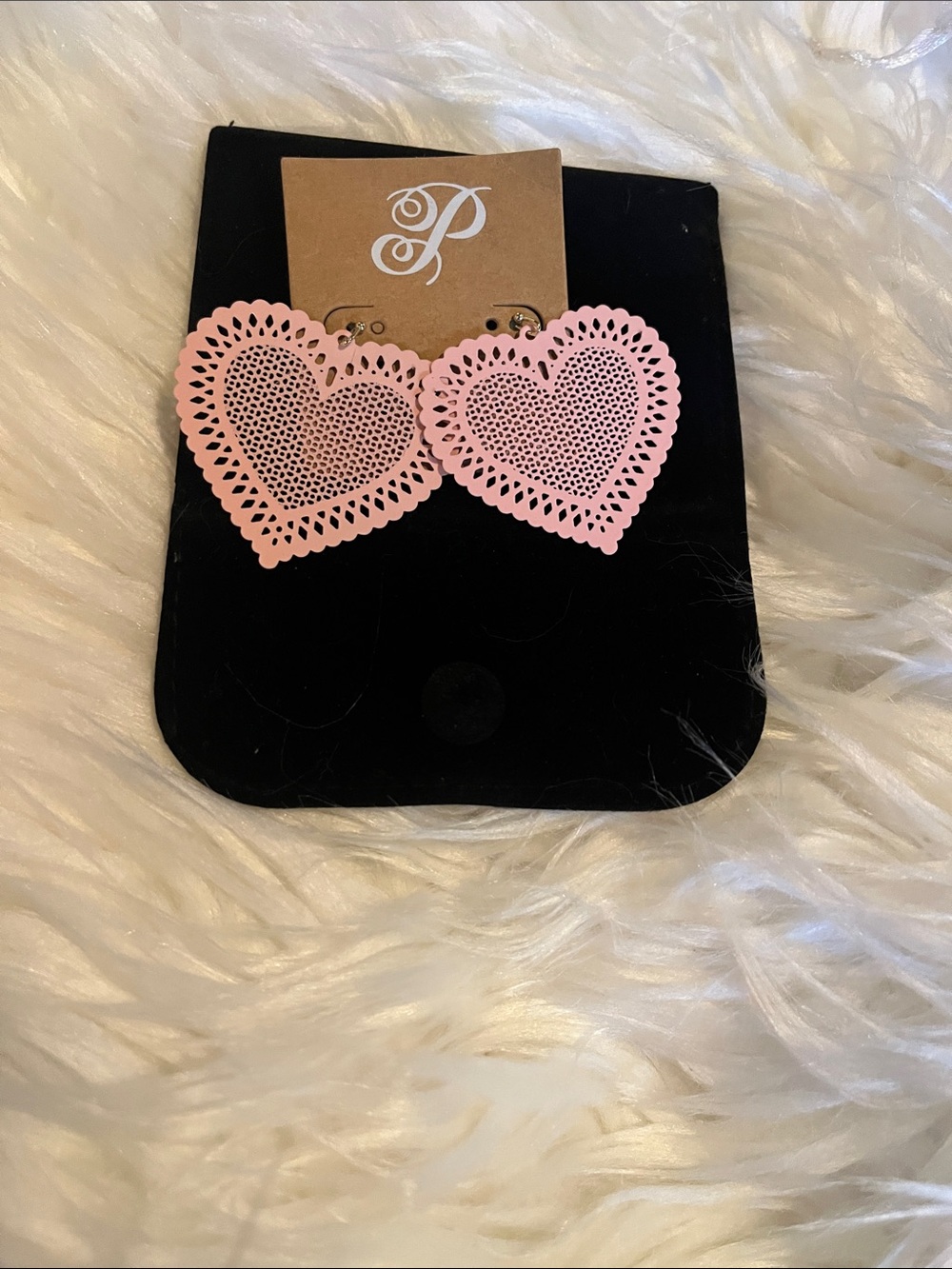 Plunder Pink Lace Heart Dangle Earrings